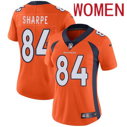Women Denver Broncos 84 Shannon Sharpe Orange Nike Vapor Limited NFL Jersey
